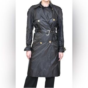 Michael Kors Logo Print Satin Ciré Trench Coat‎ Chocolate/Brown Size L No Belt